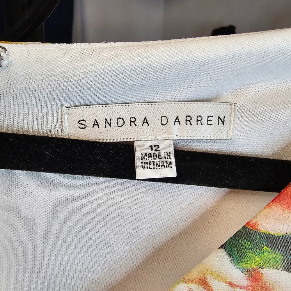 Sandra Darren Floral Faux Wrap High Low Dress White Multi Size 12 Flutter Sleeve - Picture 4 of 7